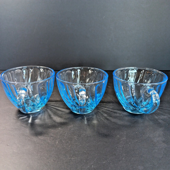 Lot Of 3 KIG Indonesia Blue Glass Cups Rare - Picture 7 of 10